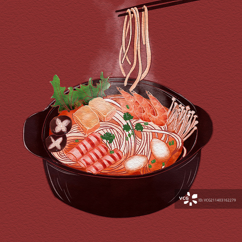 米线砂锅美食插画图片素材