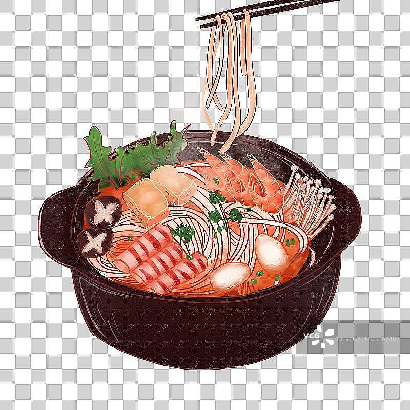 米线砂锅美食插画元素PNG图片素材
