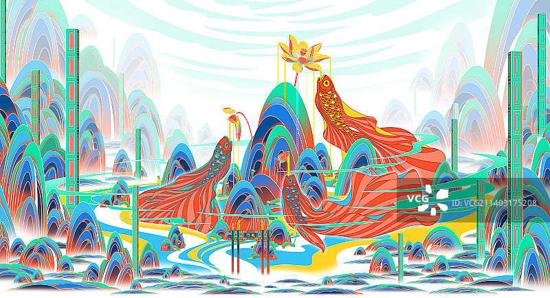 新年贺图鲤鱼跃龙门图片素材