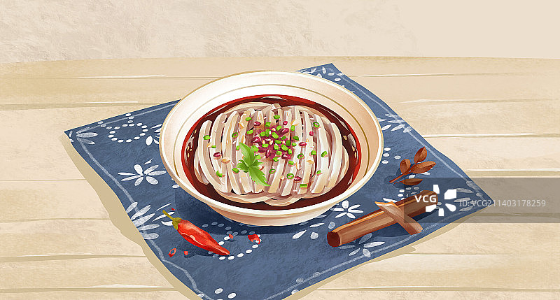 刮凉粉美食小吃插画图片素材