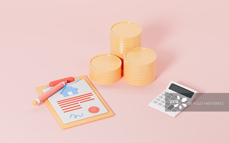 房产贷款按揭抵押租赁合同3D渲染图片素材