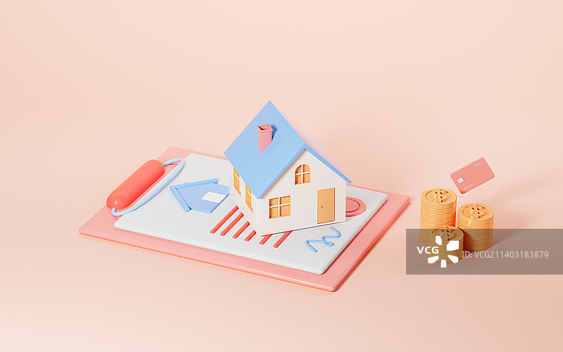 房产和合同3D渲染图片素材