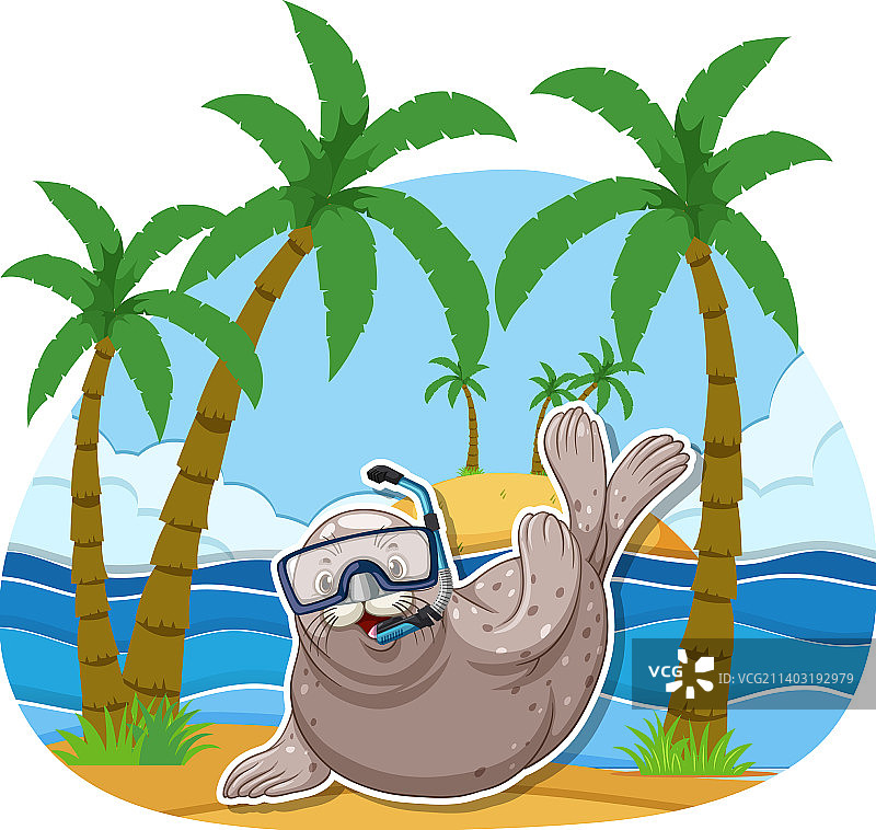 夏季主题的海豹卡通形象图片素材