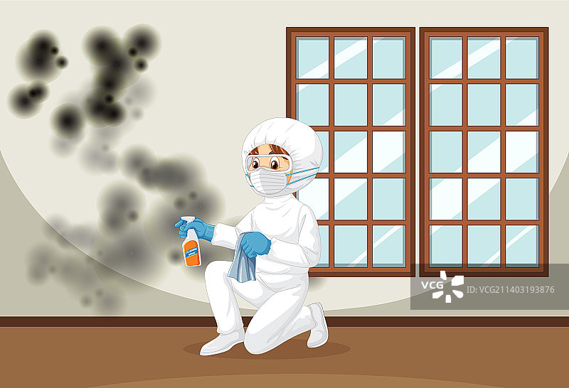 穿着防护服的男人清理霉菌图片素材