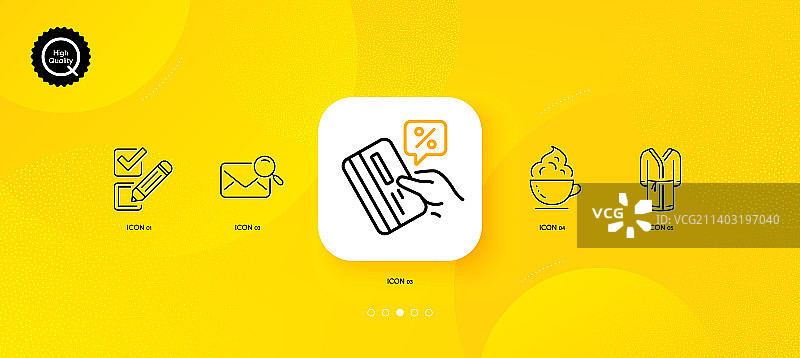 信用卡、浴袍和咖啡杯极简线条图片素材