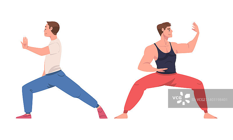 男人练习太极拳和气功图片素材