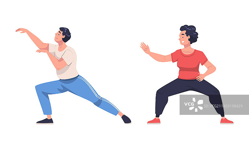 男女练习太极拳图片素材