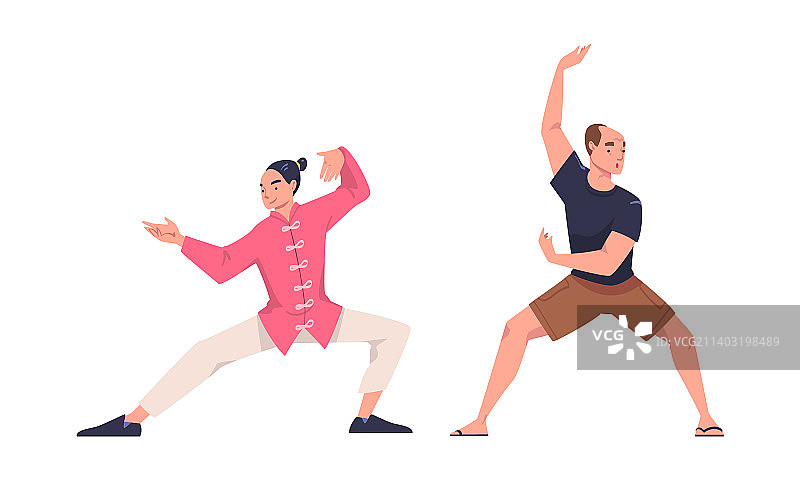 男人练习太极拳和气功图片素材