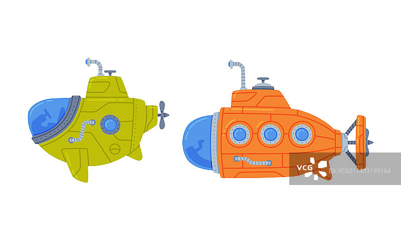 带舷窗的彩色潜水艇图片素材