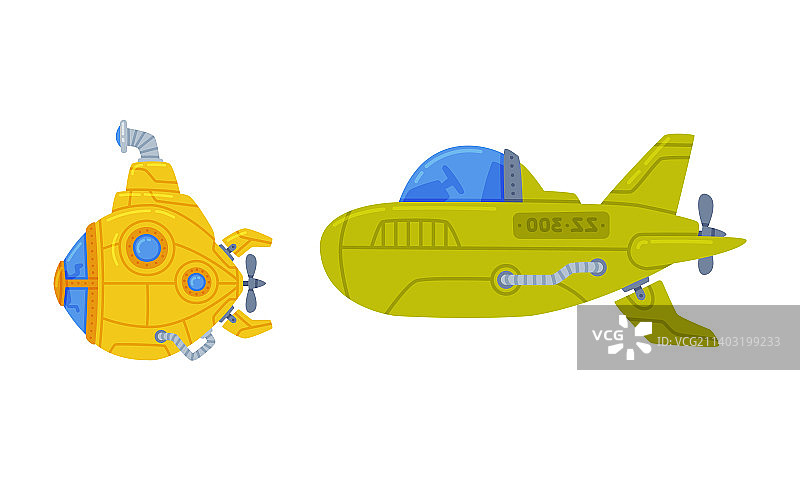 带舷窗的彩色潜水艇图片素材