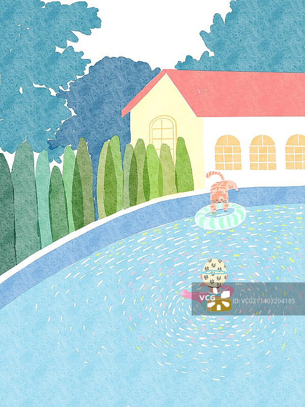 女孩暑假生活系列之学游泳，展示健康活力而丰富多彩的生活方式。图片素材