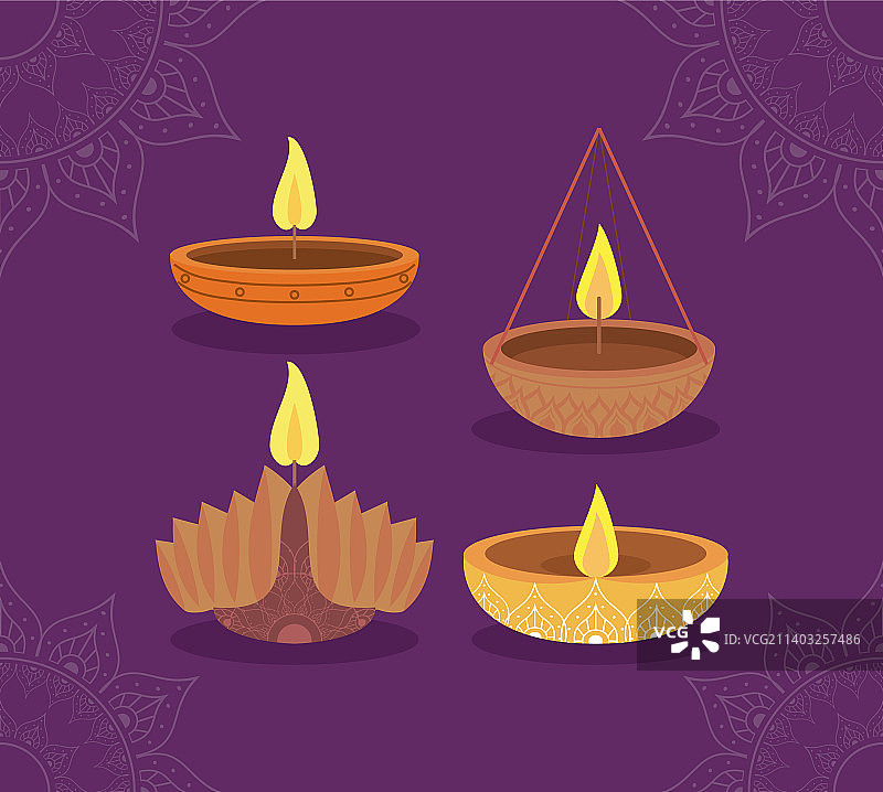 四个排灯节灯笼图标图片素材