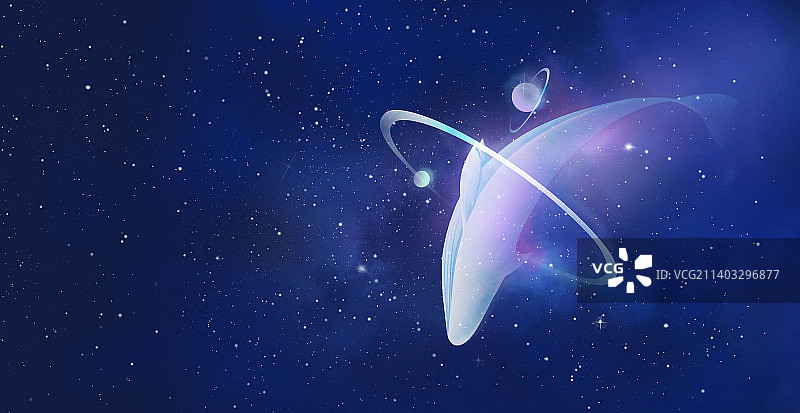 深蓝色唯美梦幻鲸鱼游星空插画图片素材