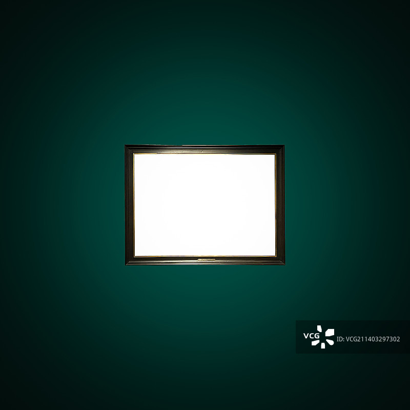 拍卖行或皇家绿色墙壁上的古董艺术品展览画廊框架图片素材