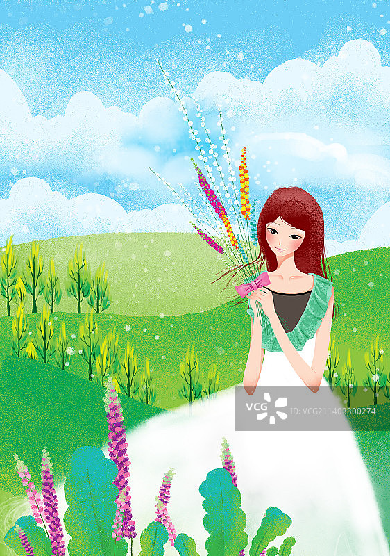 拿着薰衣草的女孩图片素材