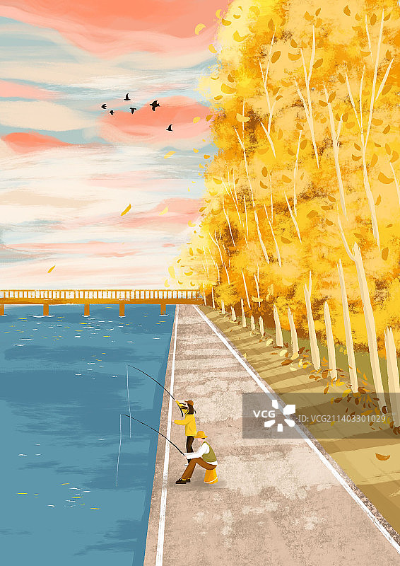 湖边垂钓图片素材