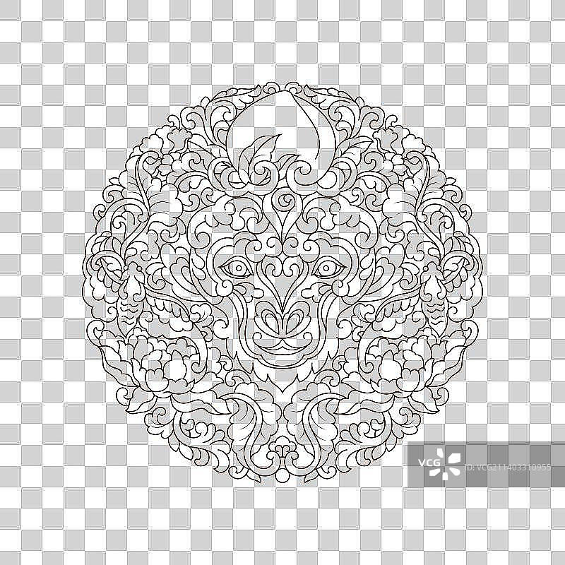 十二生肖圆形花纹之黑白线条猴图片素材