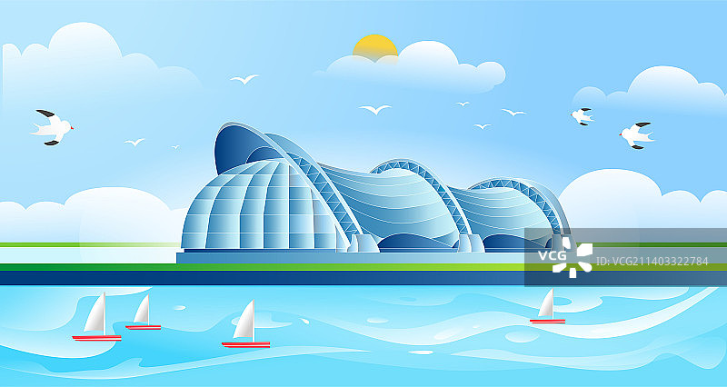 青岛奥帆中心矢量渐变插画图片素材