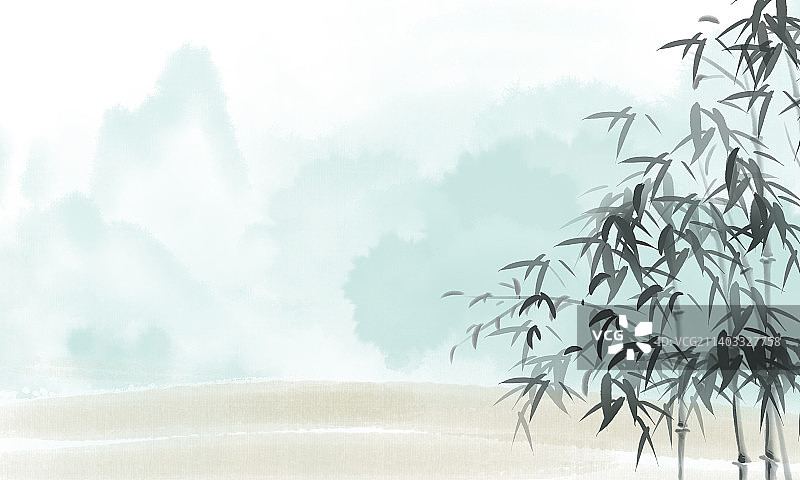 中国传统中国风抽象竹子水墨画山峰图片素材