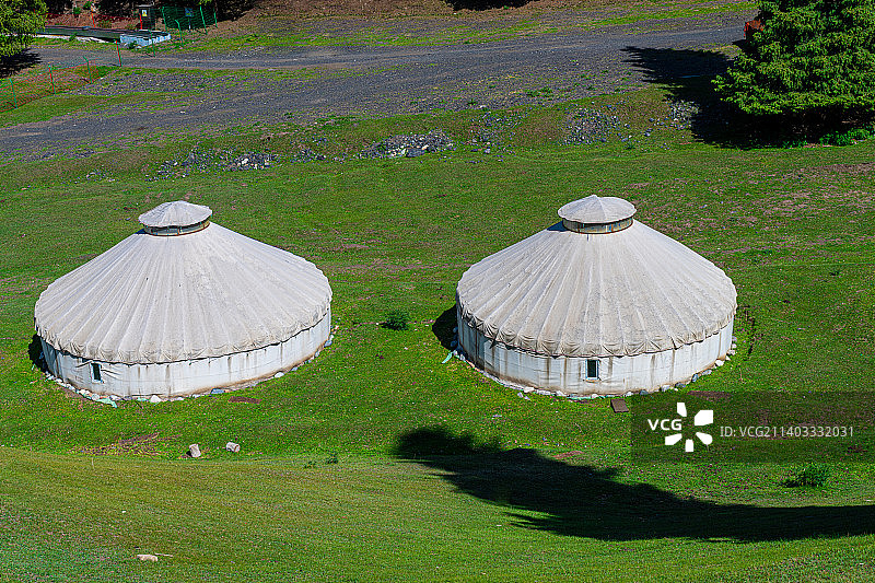 新疆天山大峡谷景区  云杉 林海 村落 蒙古包图片素材