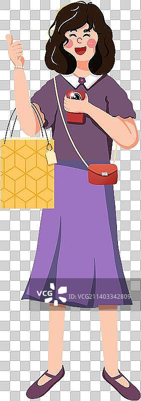 卡通手绘自拍的女孩图片素材