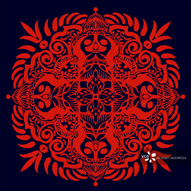 圆形对称传统剪纸艺术装饰插画新年春节窗花陕西手艺地方民俗花卉喜庆纹样曼陀罗纹样海娜手绘图片素材