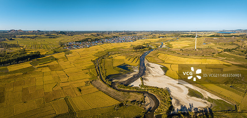 辽宁省阜新市彰武县稻田沙地风光（航拍）图片素材