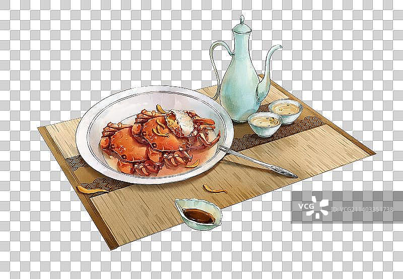 中秋螃蟹大闸蟹与菊花茶元素图片素材