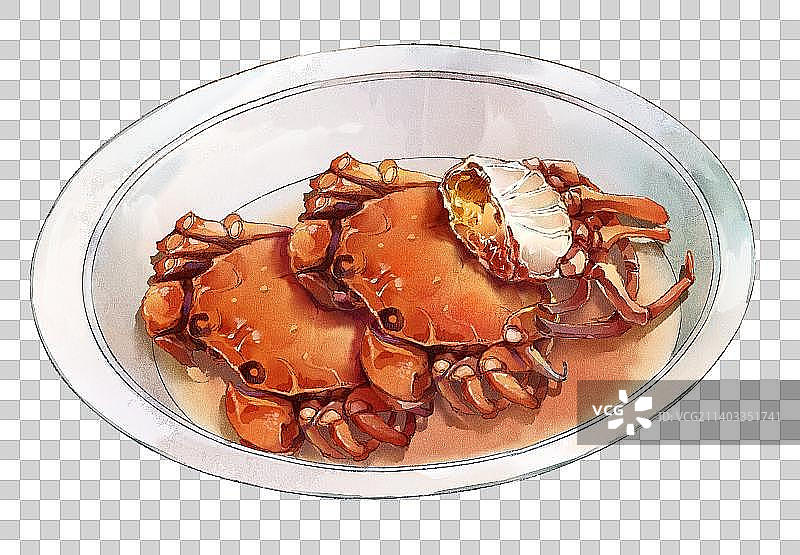 一盘大闸蟹中秋节螃蟹水彩元素图片素材