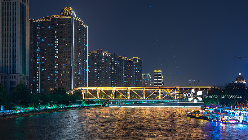天津海河进步桥夜景图片素材