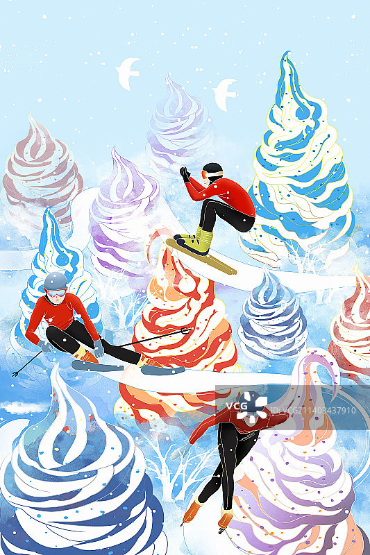 冰雪之约 奥运运动健将们滑雪插画图片素材