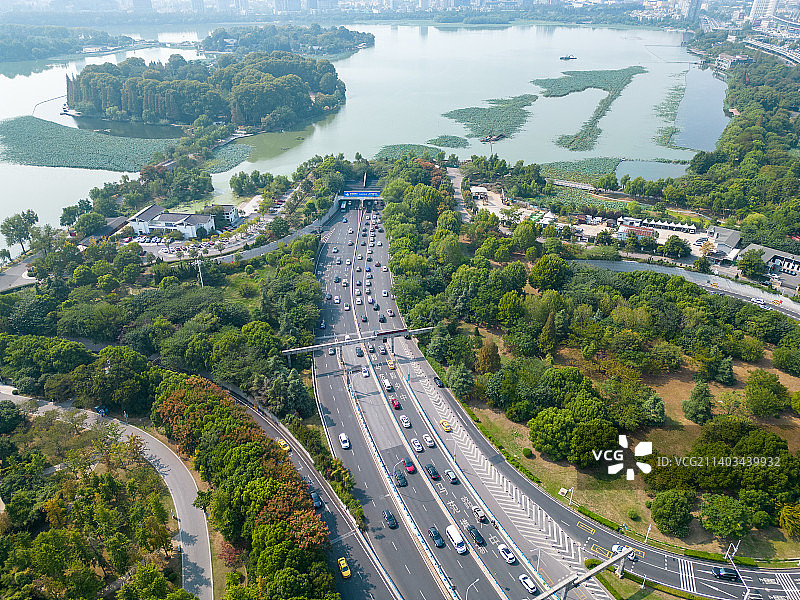 航拍南京玄武湖隧道新庄立交桥图片素材