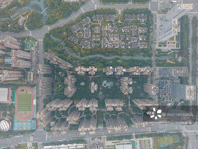 航拍成都：郫都区城市居民区板块分布图片素材