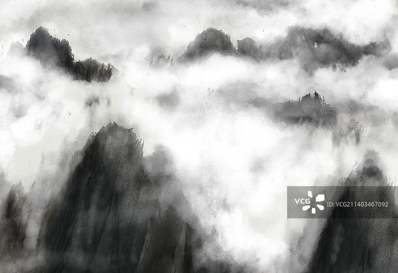 中国水墨风格山水画之层峦叠嶂图图片素材