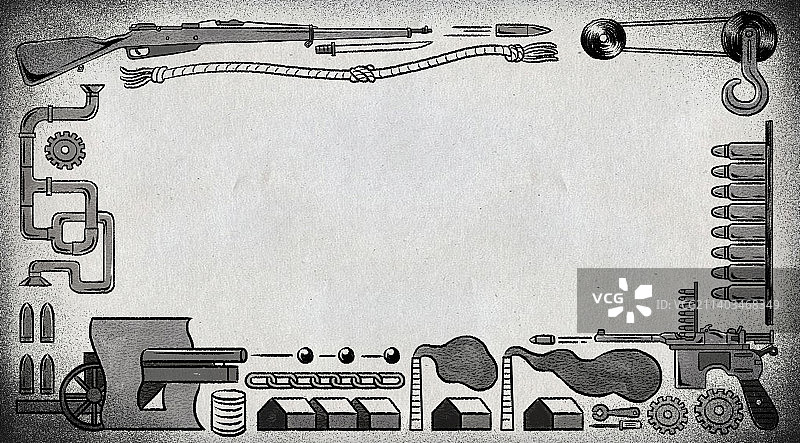 素描军事工业兵工厂元素插画图片素材