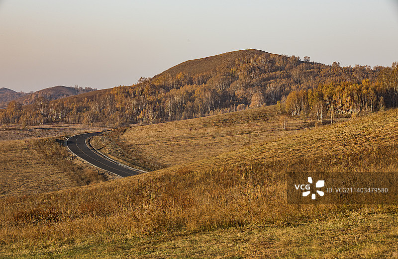 内蒙古坝上北沟金秋时节清晨草原风光图片素材