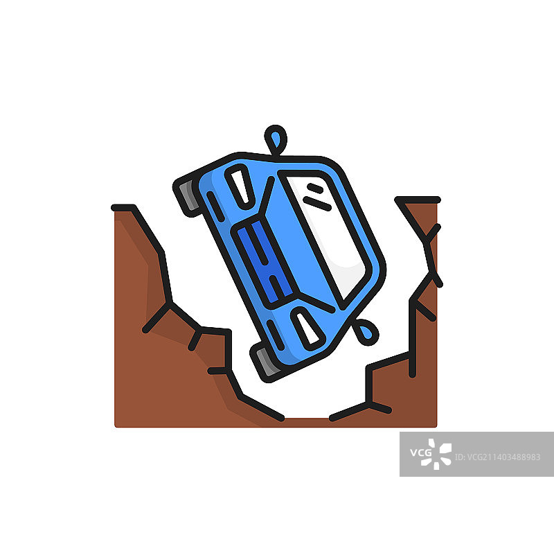 汽车从悬崖或山上坠落的彩色线条图标图片素材