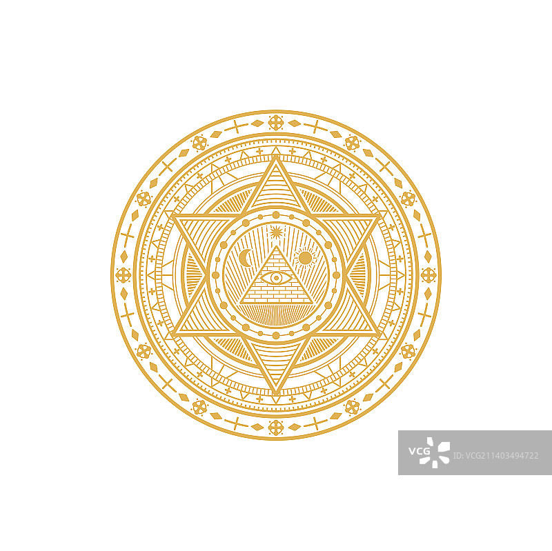 带有金字塔和星星符号的魔法石工护身符图片素材