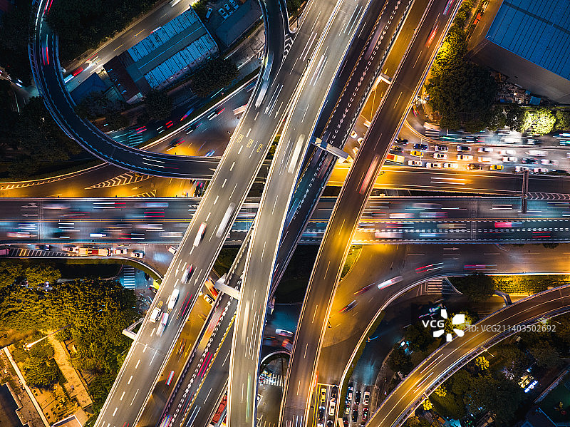 俯瞰广州中山一立交桥车流交通图片素材