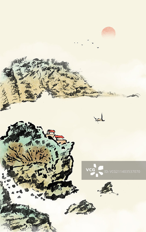 水墨山水风景插画图片素材