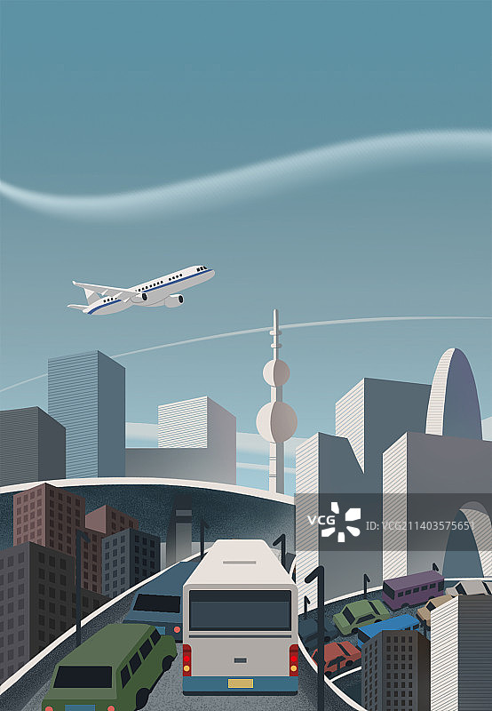 扁平城市交通大楼车辆插画图片素材