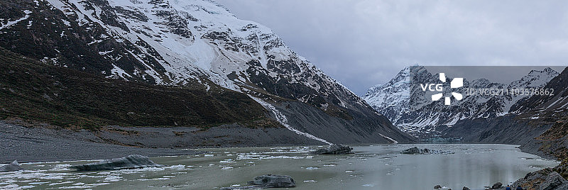 新西兰库克山胡克冰川山脉全景图片素材