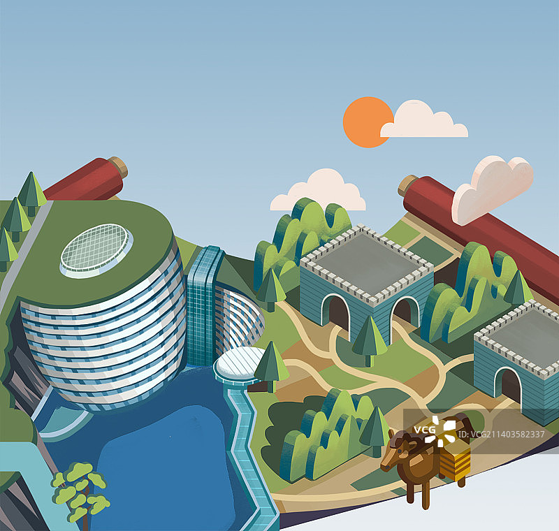 2.5D城市上海酒店地标建筑图片素材