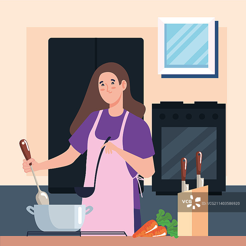 女人用新鲜胡萝卜烹饪图片素材