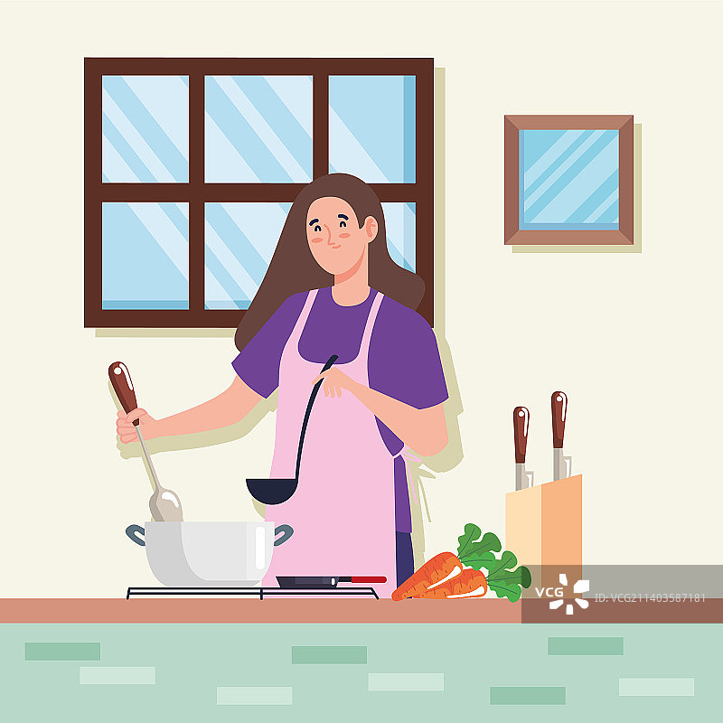 用胡萝卜烹饪的女人图片素材