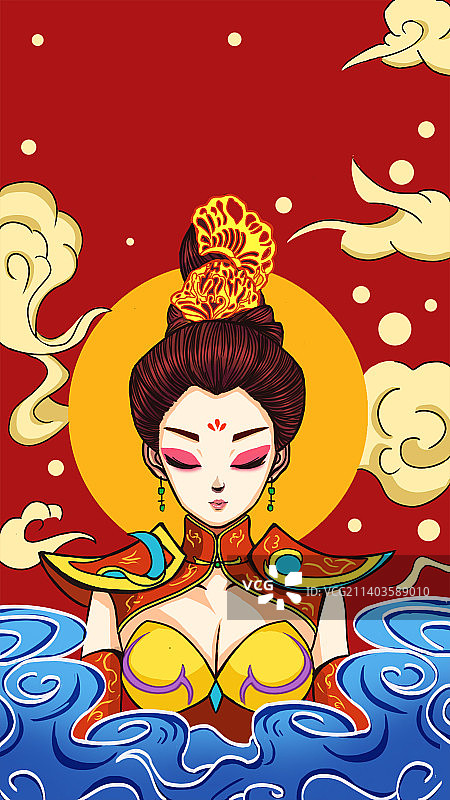 国潮少女佛系扁平插画图片素材