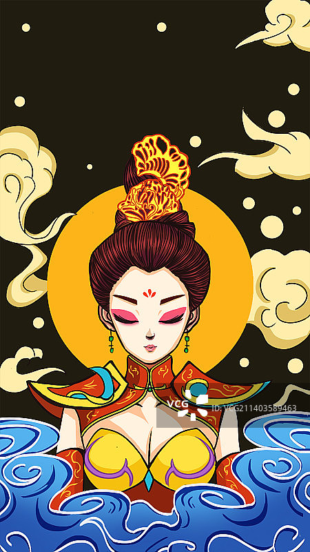 国潮少女佛系扁平插画图片素材