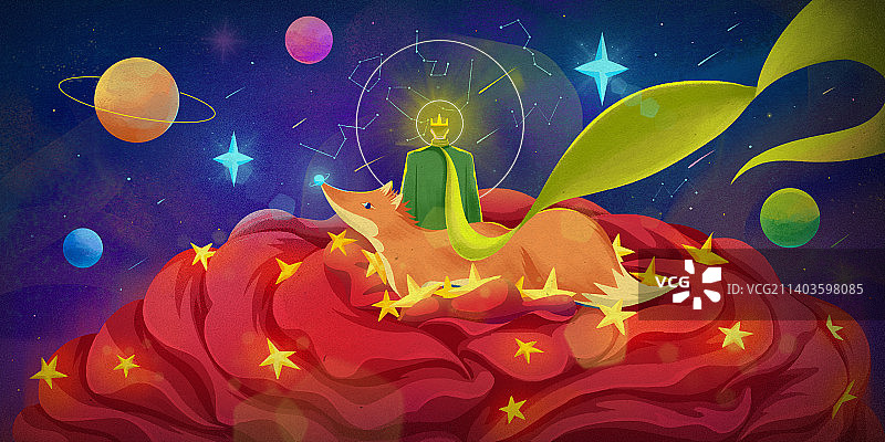 肌理梦幻星空小王子插画图片素材
