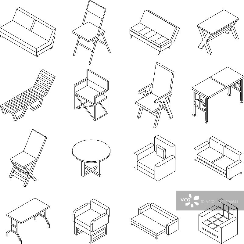 折叠家具图标轮廓集图片素材