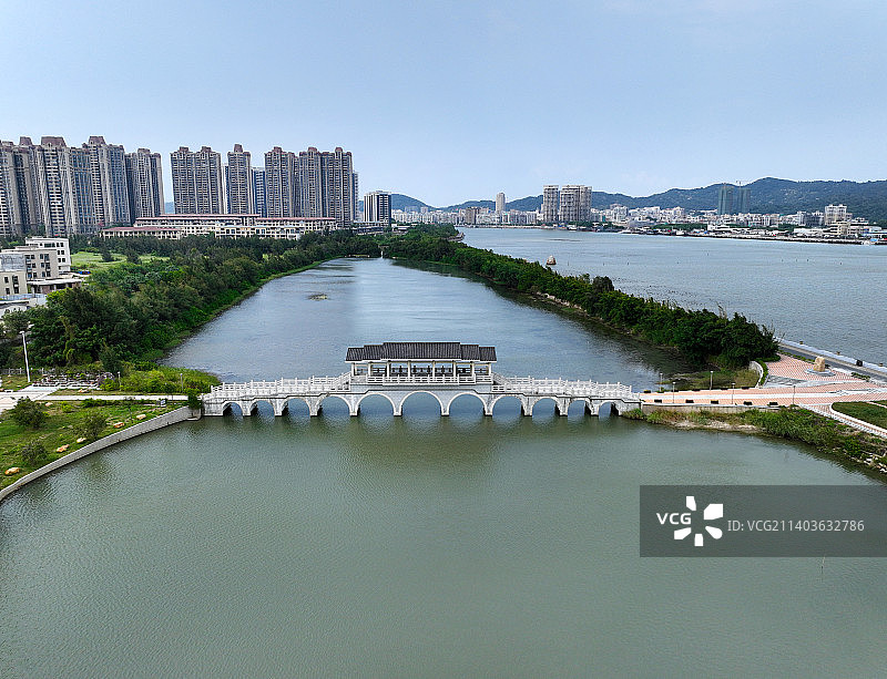 广东省汕头市濠江区凤岗古村落凤岗妈湿地公园航拍图片素材